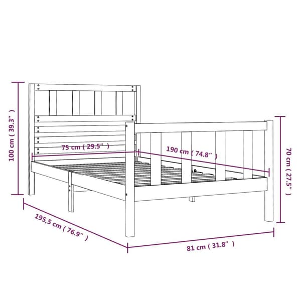 vidaXL Sängram massivt trä 75x190 cm Brun
