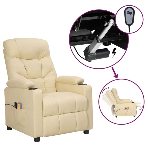 vidaXL Elektrisk massagefåtölj gräddvit tyg Kräm