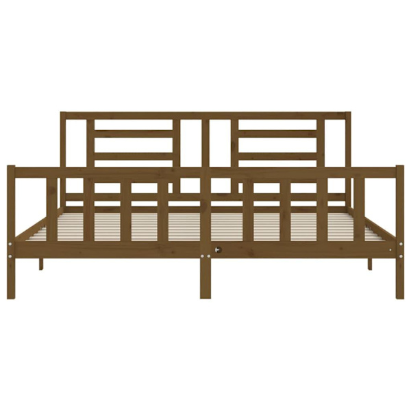 vidaXL Sängram med huvudgavel honungsbrun 200x200 cm massivt trä Brun