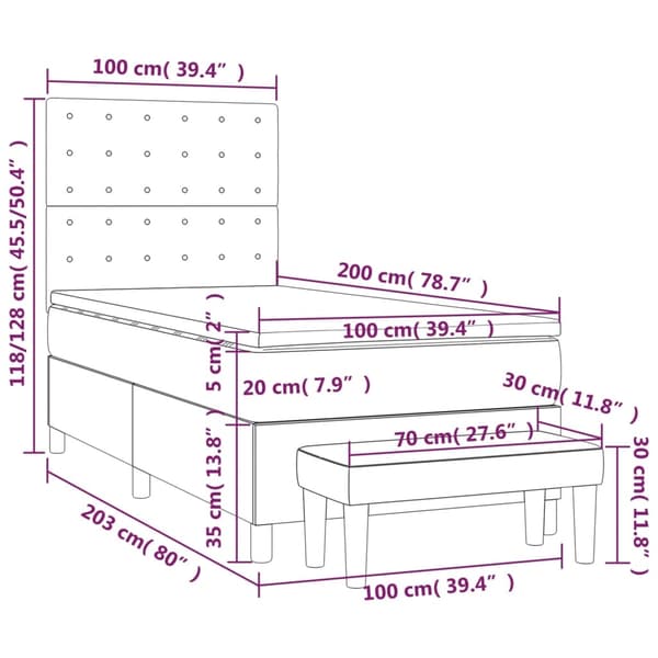 vidaXL Ramsäng med madrass ljusgrå 100x200 cm sammet Grå