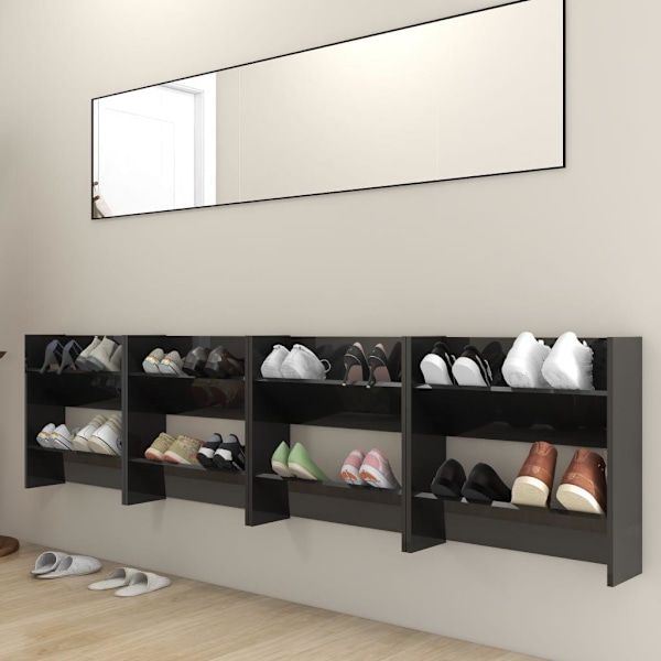 vidaXL Väggmonterat skoställ 4 st svart högglans 60x18x60 cm spånskiva Svart