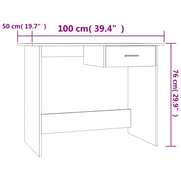 vidaXL Skrivbord rökfärgad ek 100x50x76 cm konstruerat trä Brun