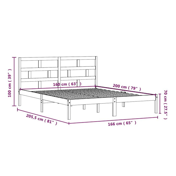 vidaXL Sängram vit massiv furu 160x200 cm Vit