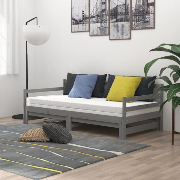 vidaXL Dagbädd utdragbar grå massiv furu 2x(90x200) cm grå