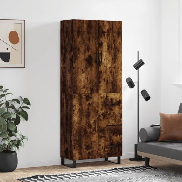 vidaXL Högskåp rökfärgad ek 69,5x34x180 cm konstruerat trä Brun
