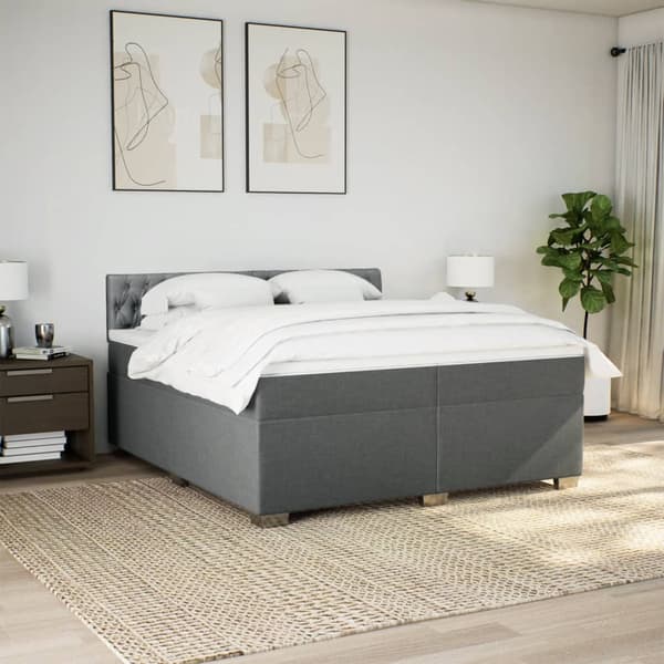 vidaXL Ramsäng med madrass mörkgrå 200x200 cm tyg Grå