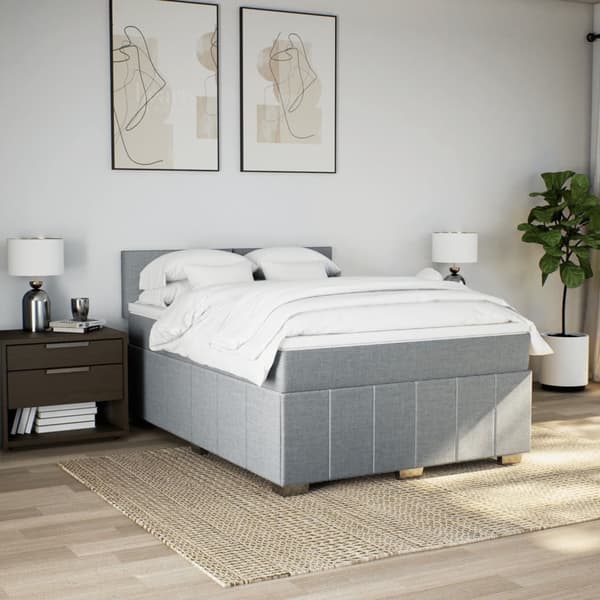 vidaXL Ramsäng med madrass ljusgrå 140x190 cm tyg Grå