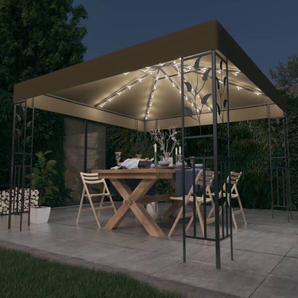 vidaXL Paviljong med ljusslinga LED 3x3 m taupe Taupe