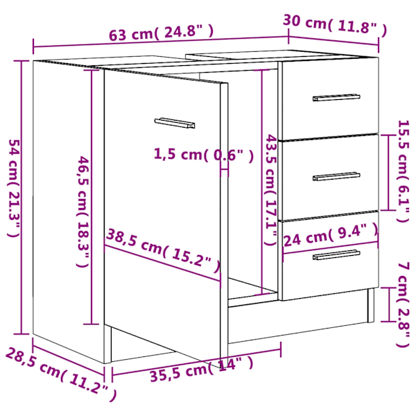 vidaXL Tvättställsskåp svart 63x30x54 cm konstruerat trä Svart