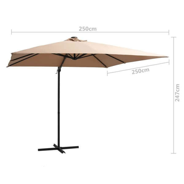 vidaXL Frihängande parasoll med LED och stålstång 250x250 cm tau Taupe