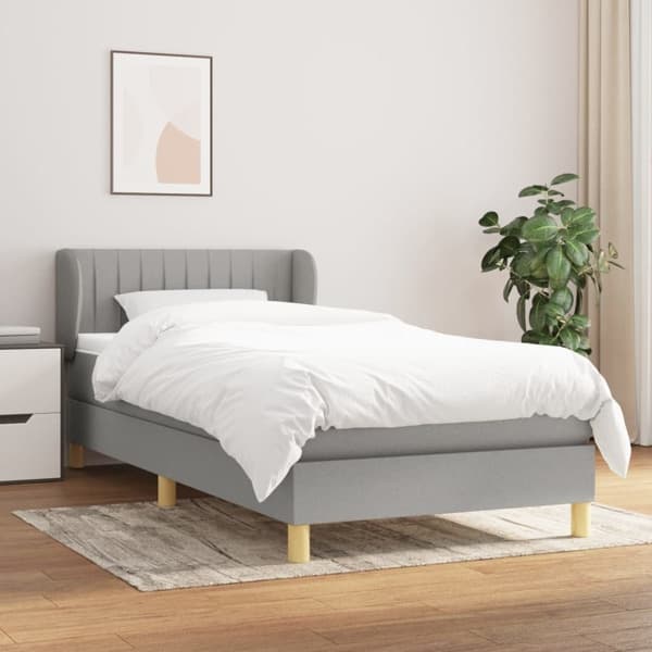 vidaXL Ramsäng med madrass ljusgrå 90x200 cm tyg Grå