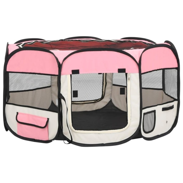 vidaXL Hopfällbar hundhage med väska rosa 125x125x61 cm Rosa