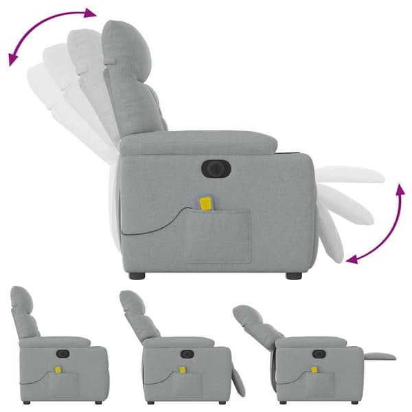 vidaXL Elektrisk massagefåtölj ljusgrå tyg Grå