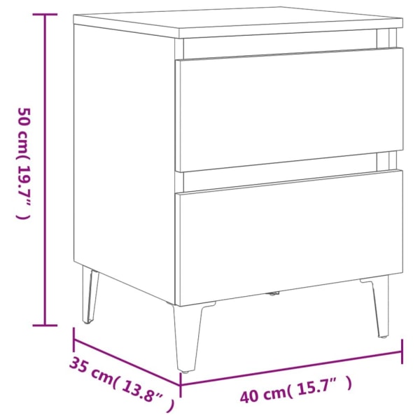 vidaXL Sängbord med ben i metall 2 st rökfärgad ek 40x35x50 cm Brun