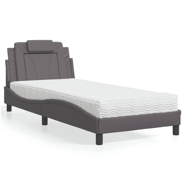 vidaXL Säng med madrass grå 90x190 cm konstläder Grå