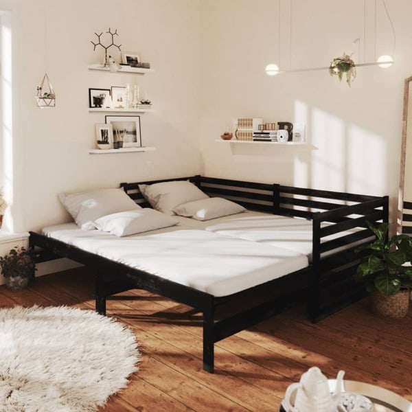 vidaXL Dagbädd svart massiv furu 2x(90x200) cm Svart