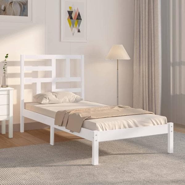 vidaXL Sängram vit massivt trä 75x190 cm Vit