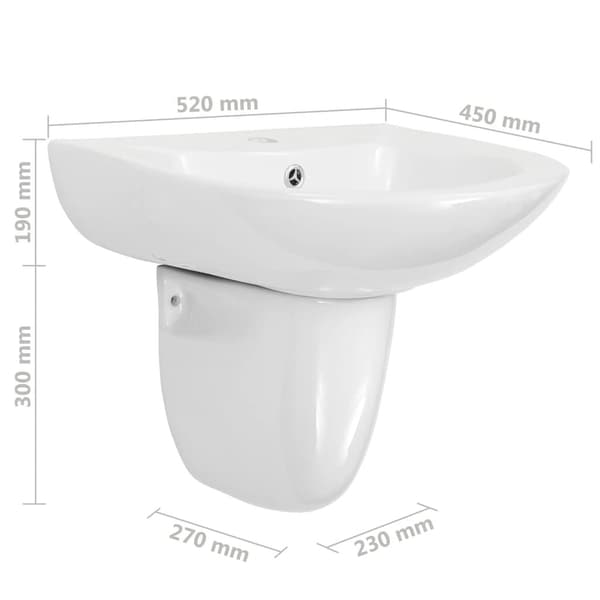 vidaXL Handfat väggmonterat keramik 520x450x190 mm vit Vit