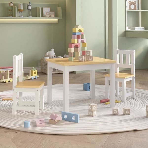 vidaXL Barnbord och stolar 3 delar vit och beige MDF Vit