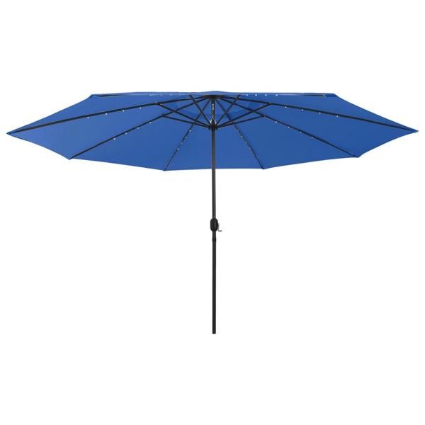 vidaXL Parasoll med LED-lampor och metallstång 400 cm azurblå Blå