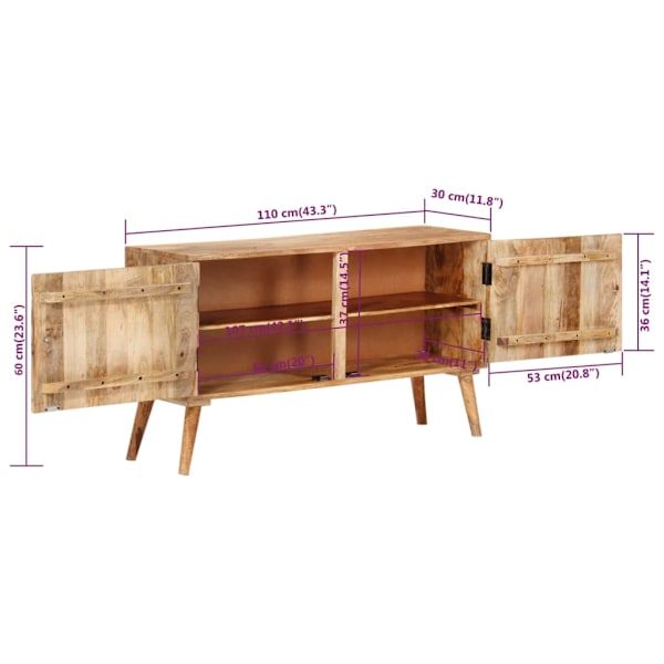 vidaXL Skänk massivt mangoträ 110x30x60 cm Brun