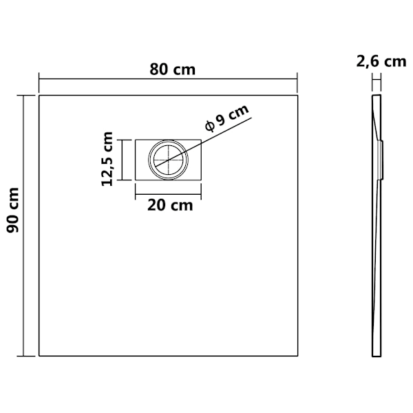 vidaXL Duschkar SMC svart 90x80 cm Svart