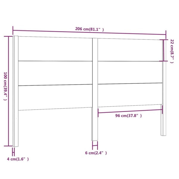 vidaXL Sänggavel honungsbrun 206x4x100 cm massiv furu Brun