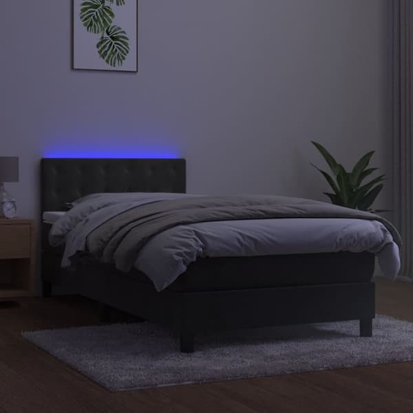 vidaXL Ramsäng med madrass & LED mörkgrå 90x200 cm sammet Grå