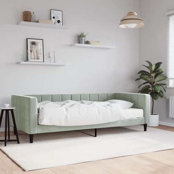 vidaXL Dagbädd med madrass ljusgrå 90x190 cm sammet Grå
