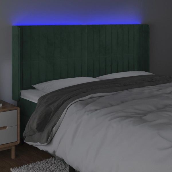 vidaXL Sänggavel LED mörkgrön 183x16x118/128 cm sammet Grön