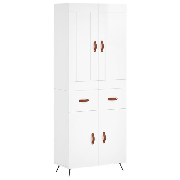 vidaXL Högskåp högglans vit 69,5x34x180 cm konstruerat trä Vit