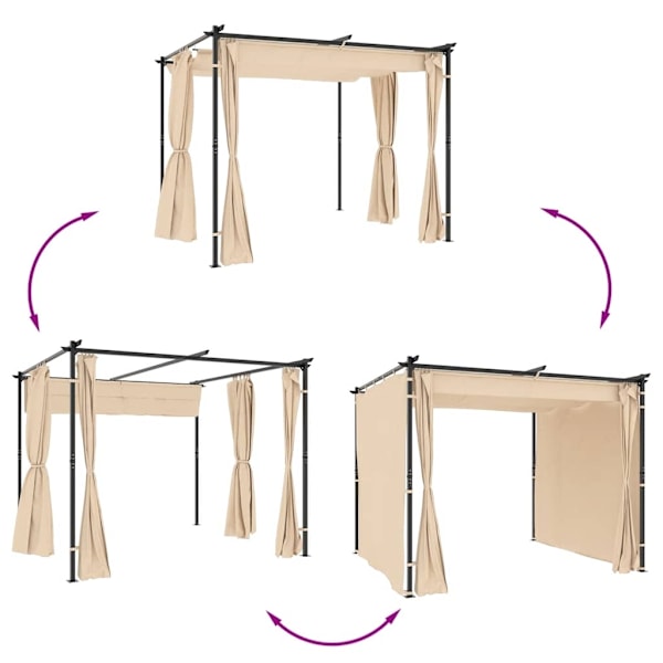 vidaXL Paviljong med draperi 3x3 m gräddvit stål Creme