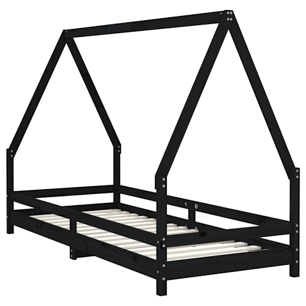 vidaXL Sängram för barnsäng svart 90x200 cm massiv furu Svart