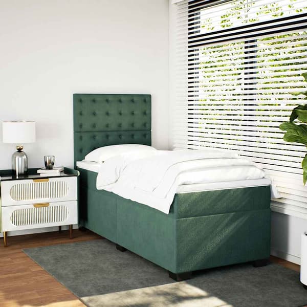 vidaXL Ramsäng med madrass mörkgrön 90x190 cm sammet Grön