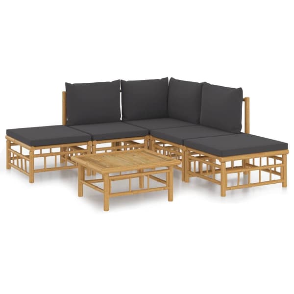 vidaXL Loungegrupp 6 delar mörkgrå dynor bambu Brun