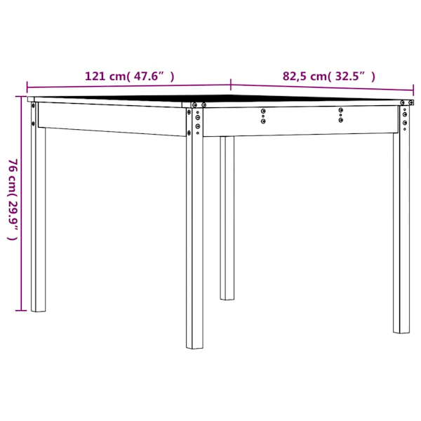 vidaXL Trädgårdsbord 121x82,5x76 cm massivt douglasträ Brun