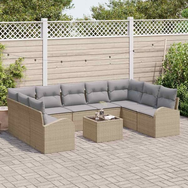 vidaXL Soffset 10 st Beige [Syntetisk]: Poly Rattan Beige