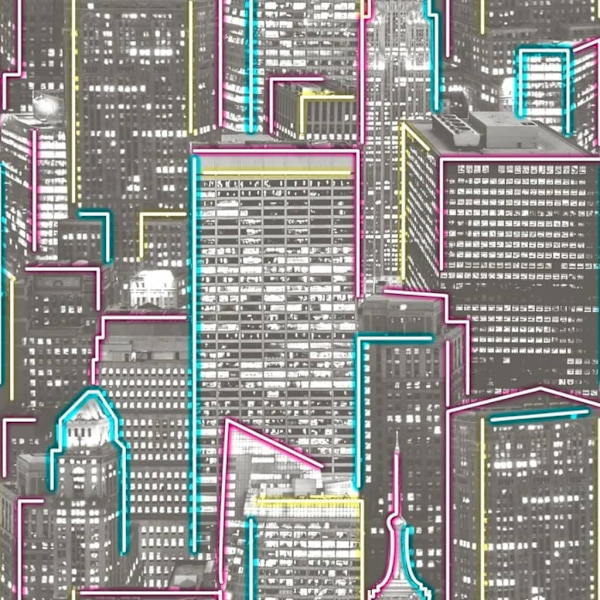 Noordwand Tapet Good Vibes Skyscrapers Glow in Dark grå grå