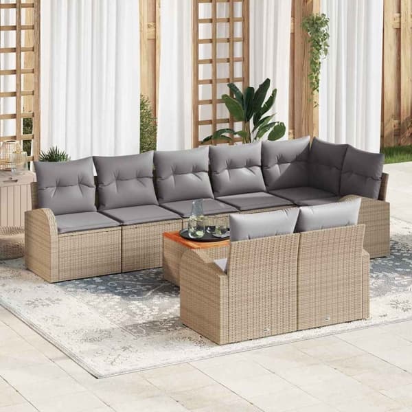 vidaXL Trädgårdsoffset 9 st Beige konstrotting Beige
