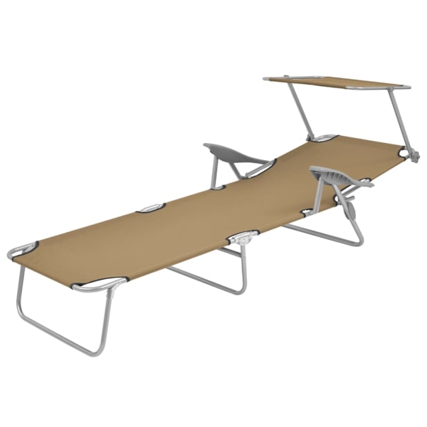 vidaXL Hopfällbar solsäng med tak stål taupe Taupe