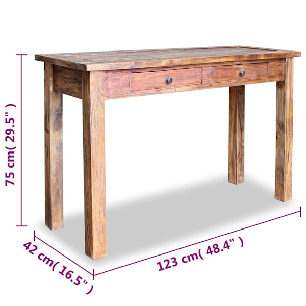 vidaXL Konsolbord massivt mahognyträ 123x42x75 cm Brun
