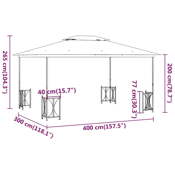 vidaXL Paviljong med draperier och dubbelt tak 3x4 m taupe Taupe