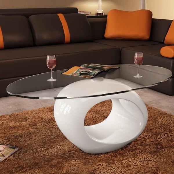 vidaXL Soffbord med oval bordsskiva i glas högglans vit Vit 987b | White |  23050000 | Fyndiq