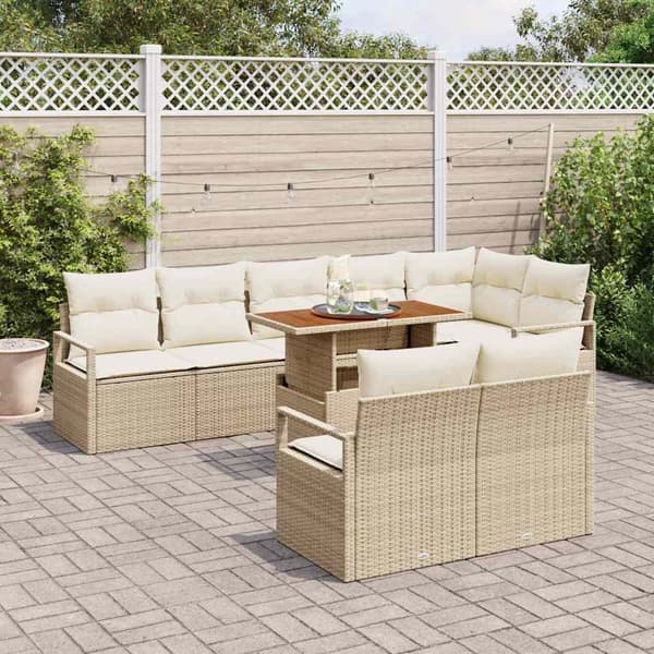 vidaXL Trädgårdsoffset 9 st Beige Poly rattan Beige