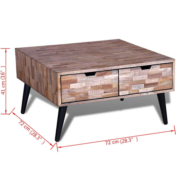 vidaXL Soffbord i återvunnen teak med 4 lådor multifärg