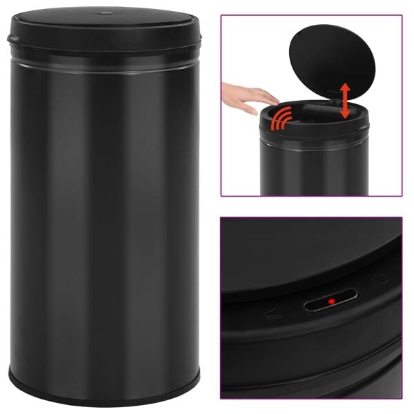 vidaXL Soptunna med automatisk sensor 60 L kolstål svart Svart