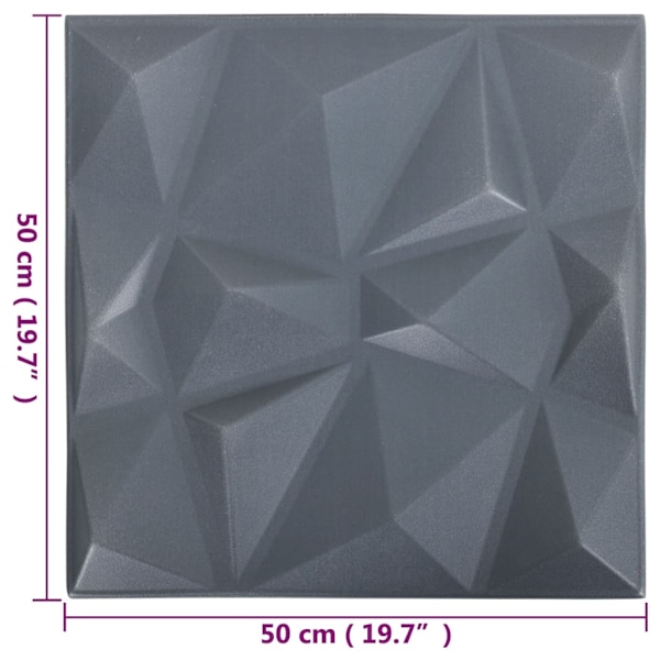 vidaXL 3D-väggpaneler 24 st 50x50 cm diamant grå 6 m² grå