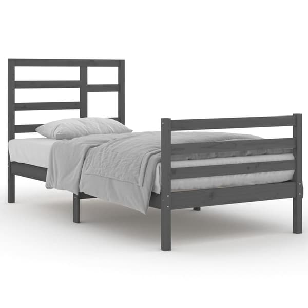 vidaXL Sängram grå massivt trä 90x200 cm Grå