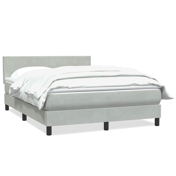 vidaXL Ramsäng med madrass ljusgrå 160x210 cm sammet Grå