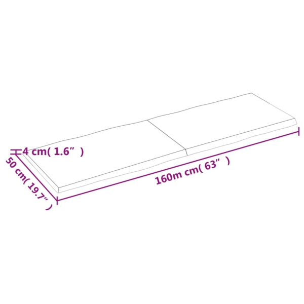 vidaXL Bordsskiva 160x50x(2-4) cm obehandlad massiv ek levande kant Brun